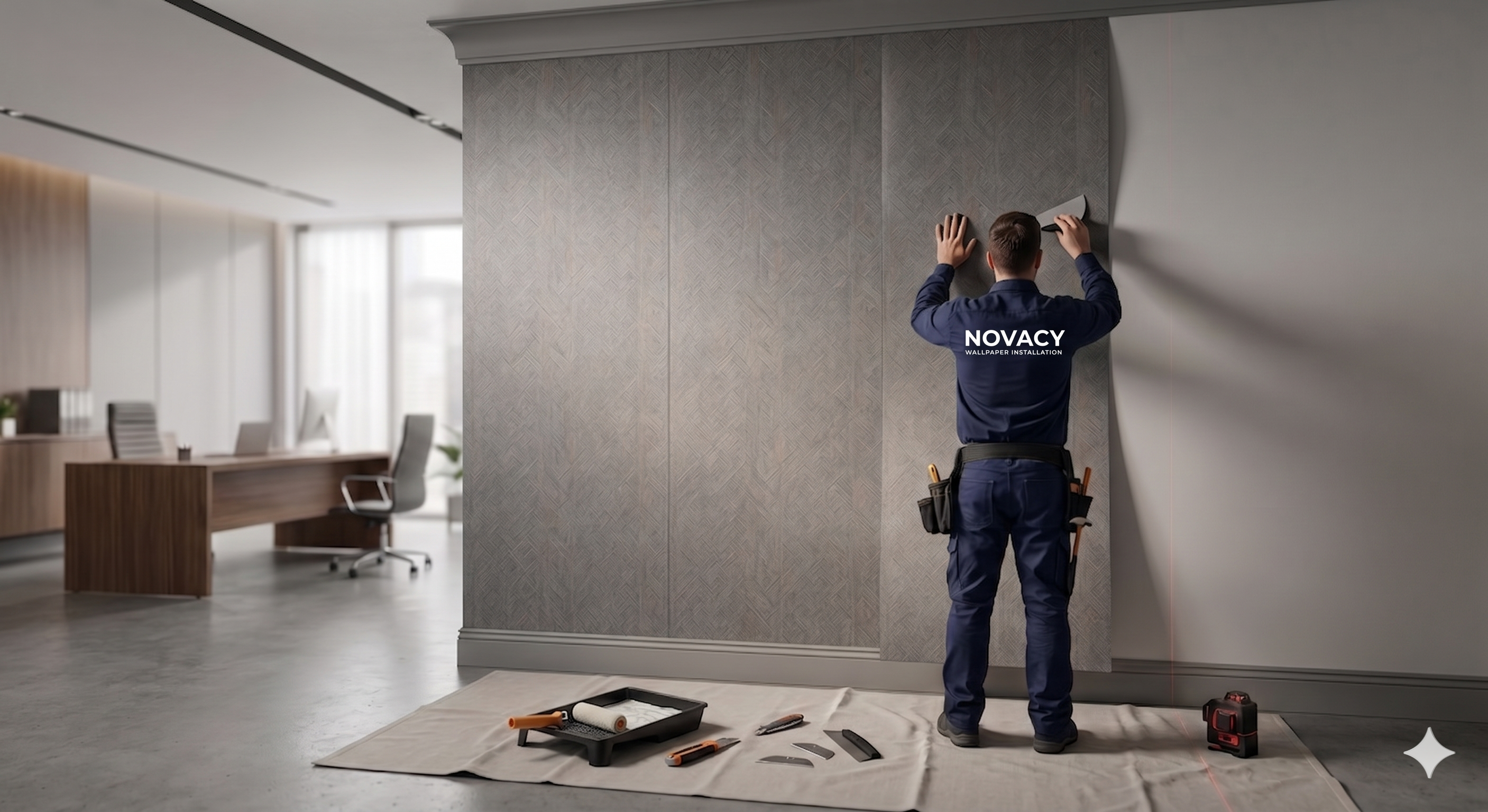Commercial interior / installer working clean on site